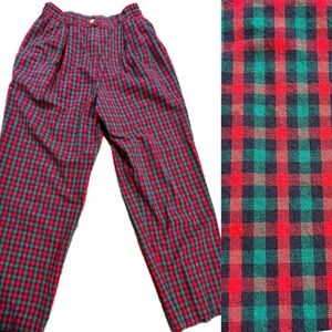 VINTAGE 80s tartan plaid check cotton trouser pants high waisted preppy academia